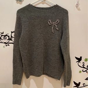 H&M Super Cute Crystal Bow Fashion Grey Sweater